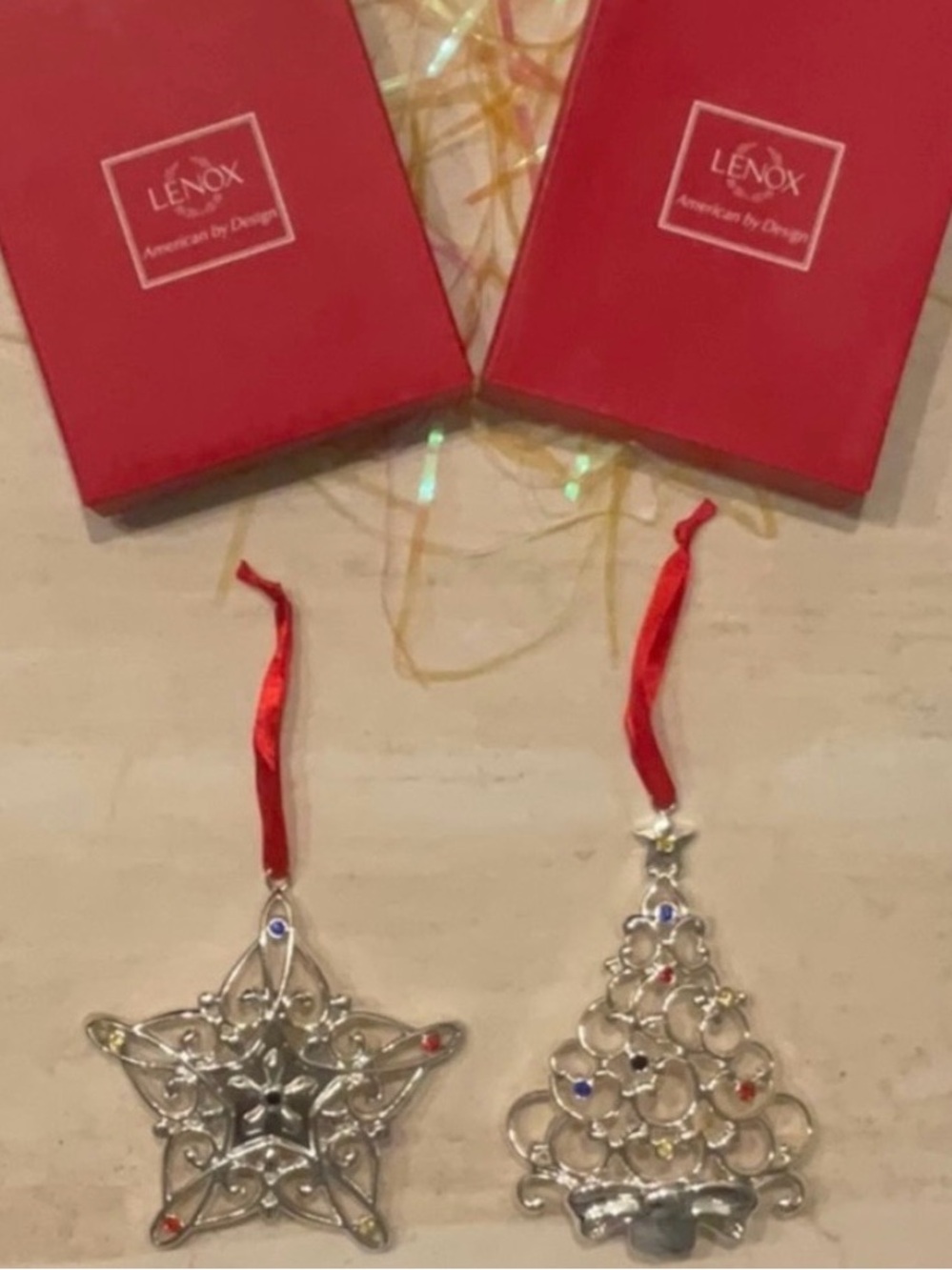Lenox Silver Plated Multi Crystal Snowflake & Christmas Tree Ornaments Ornament